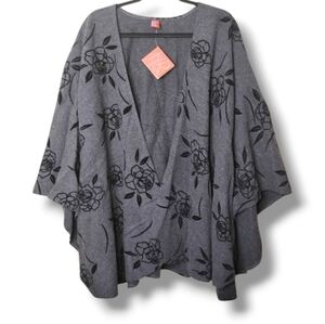 Madison Ridge Vintage Wool Blend Velvet Floral Shawl Cape OS Gray Black NWT